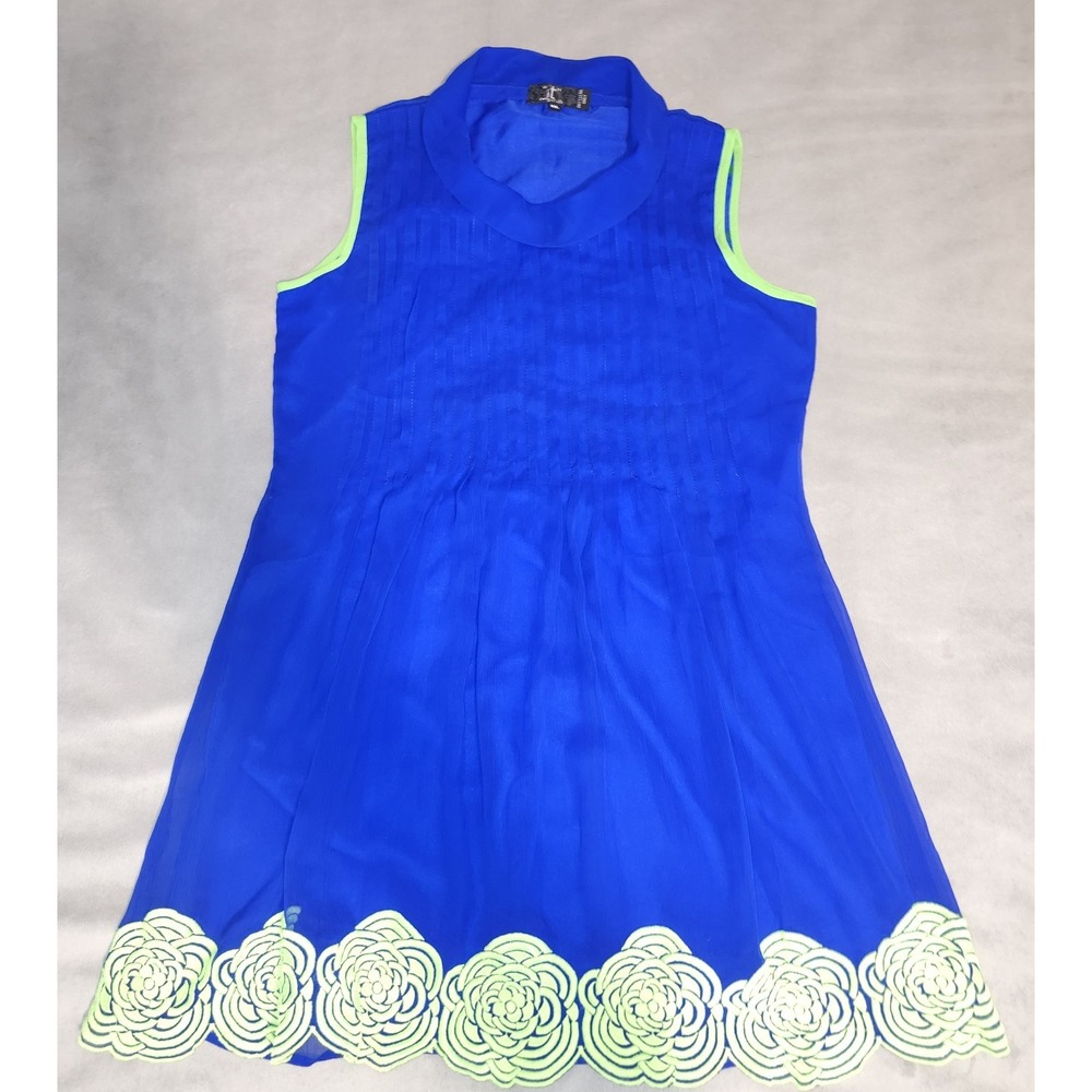 IT Way of Life Blue Sleeveless A-Line Dress Floral Hem Accent Women's XXl